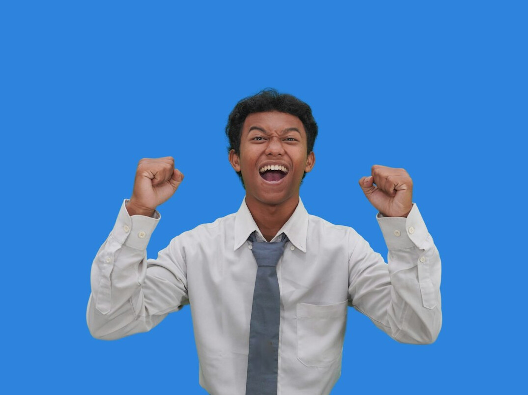 person celebrating success at work
